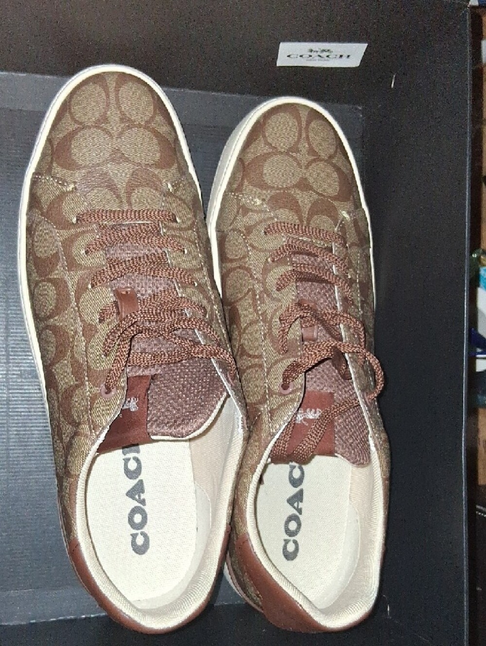 Coach Brown Signature Monogram Lace-Up Sneakers. - Picture 2 of 2